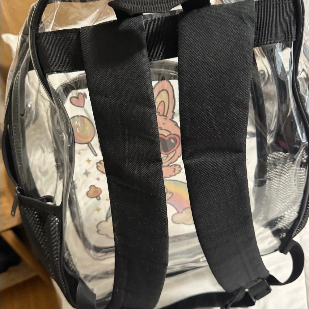 Pink Bunny Clear Mini Backpack with Rainbow Graphic
